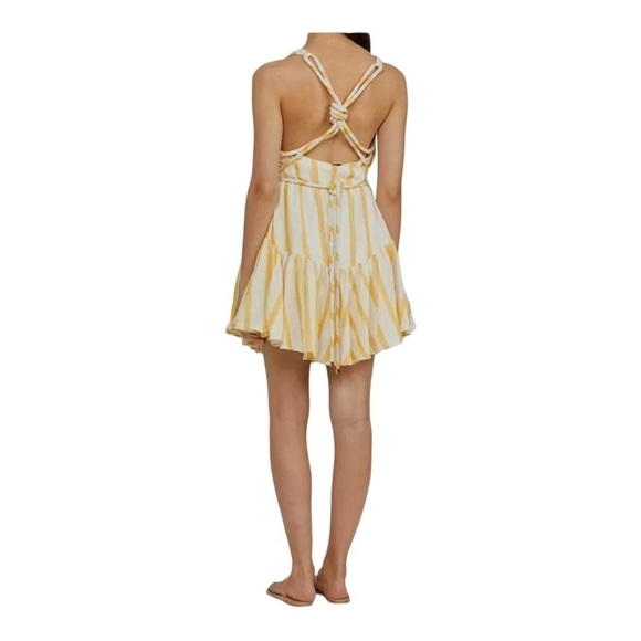 NEW SIGNIFICANT OTHER x Revolve Yellow White Stripe Cross Back Mini Dress Size 4 - Picture 2 of 5